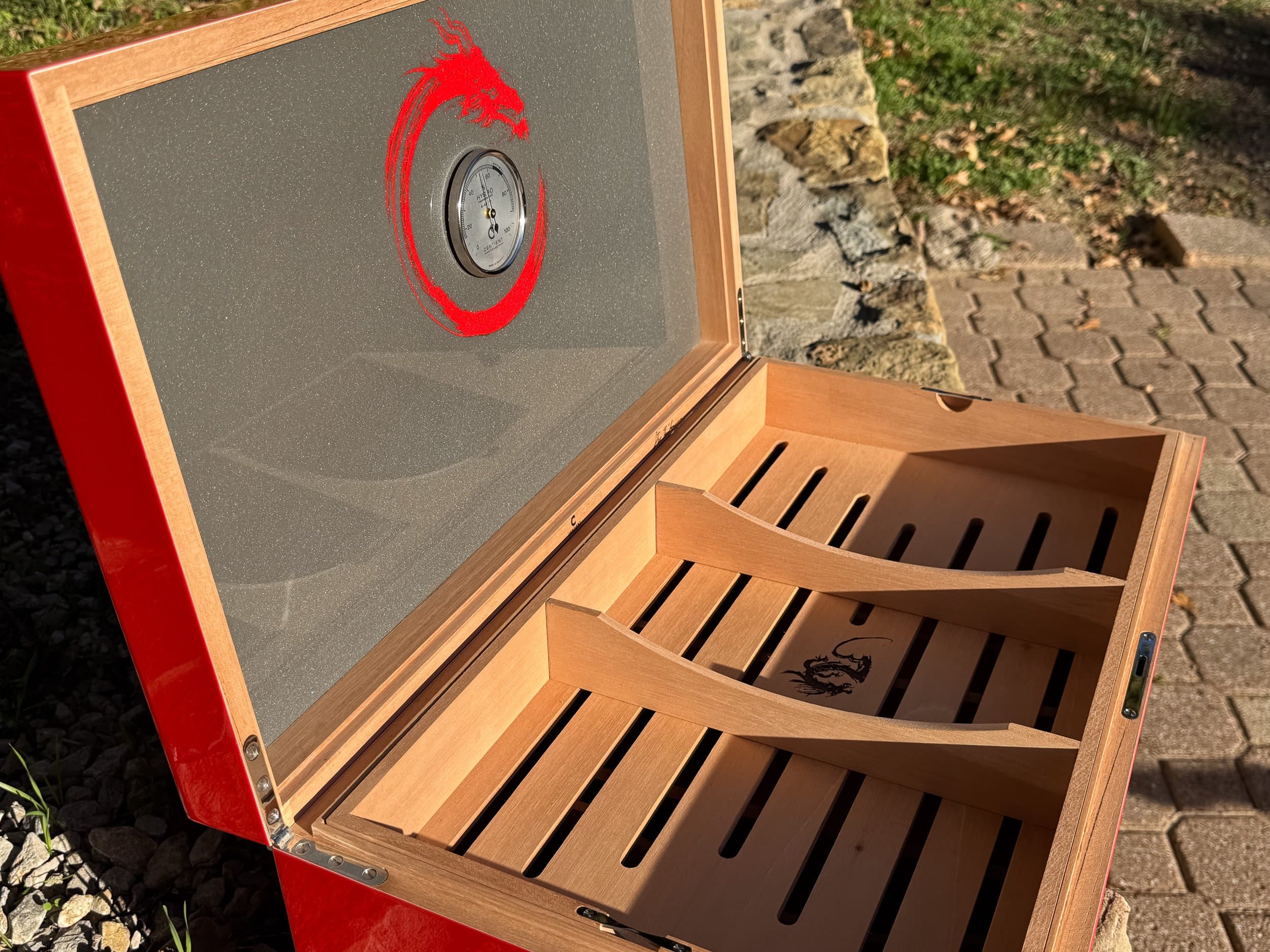 The Draconis: centient red dragon humidor open left