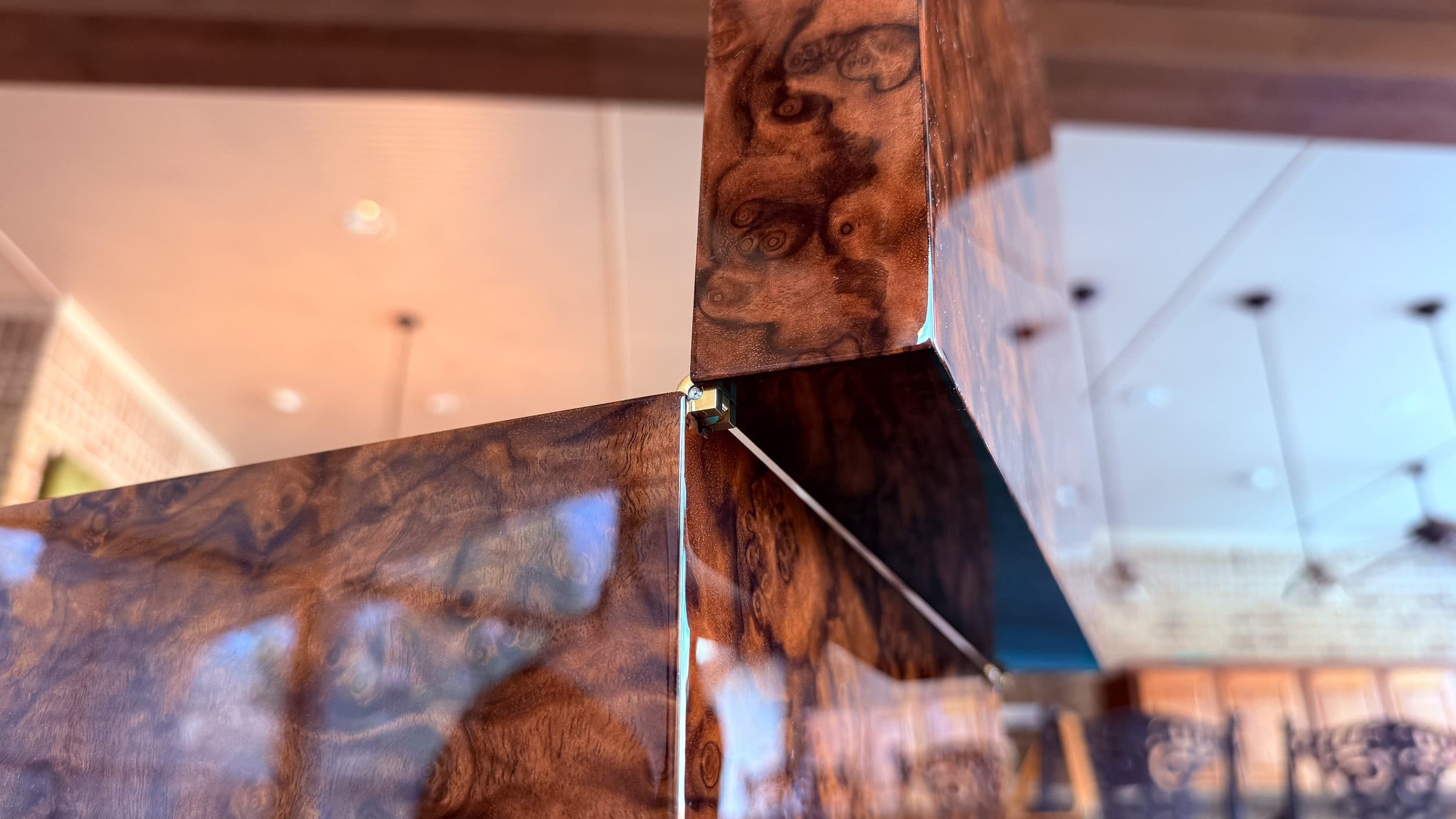 The Toro: centient luxury walnut burl humidor open lid rear angle