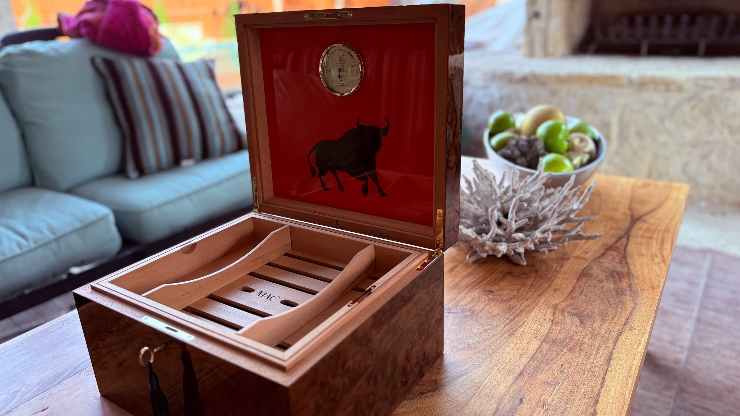 The Toro: centient luxury walnut burl humidor lifestyle