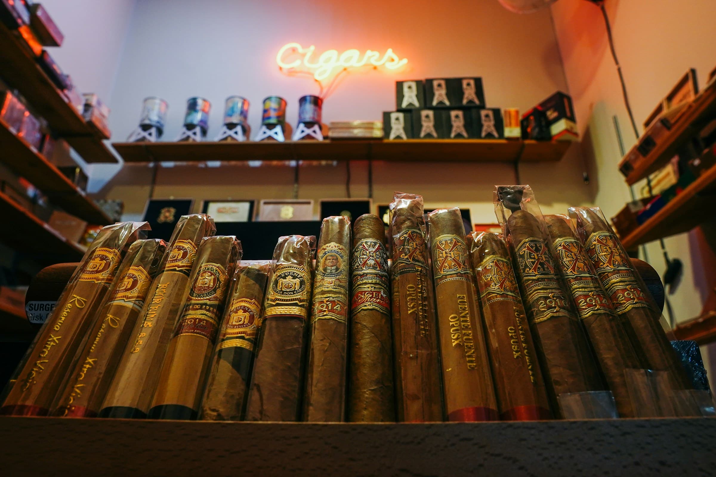 Cigars on a shelf, a working rest, not a museum.