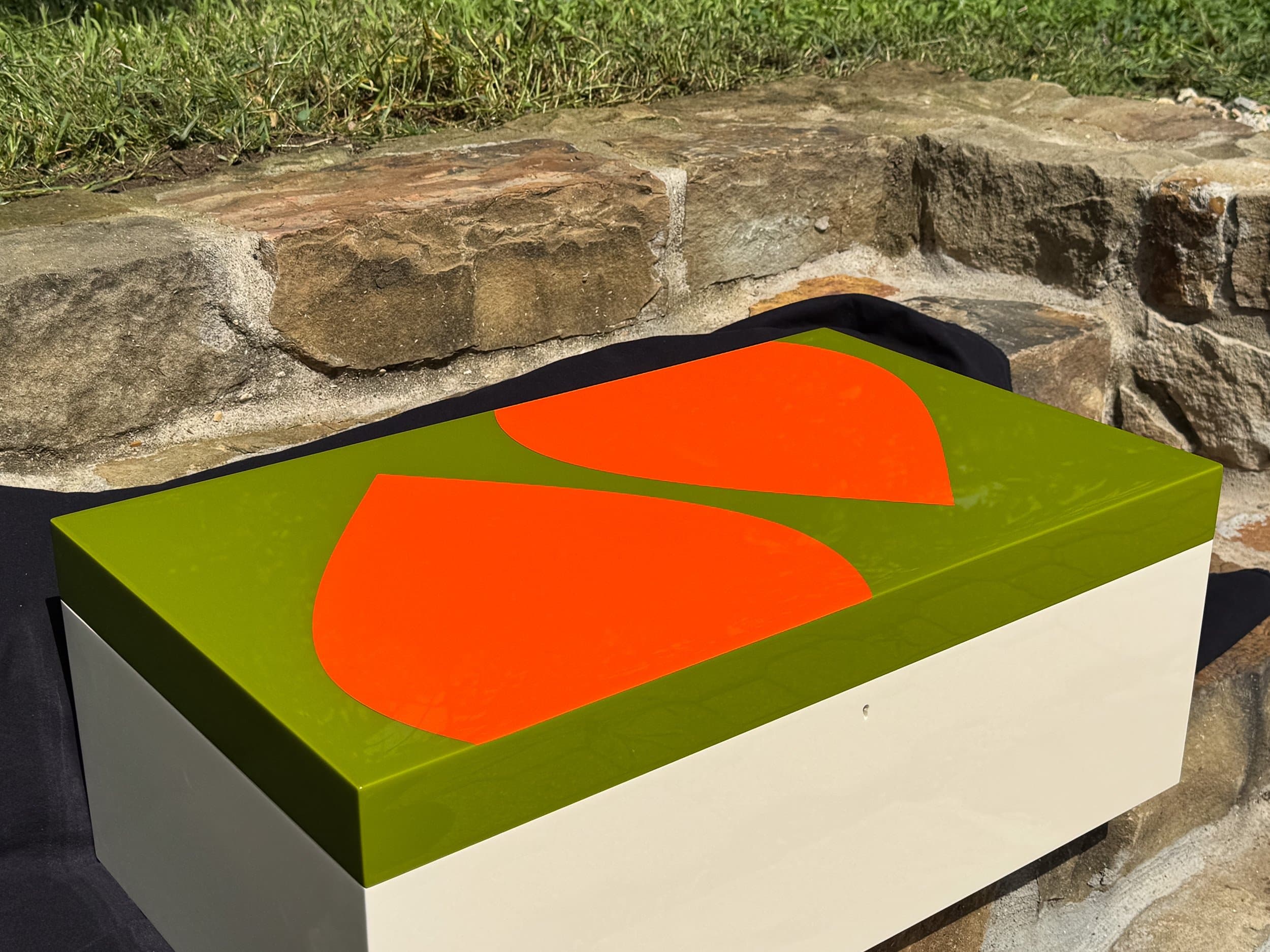 The Orangerie: centient luxury avocado green orange humidor lid top view