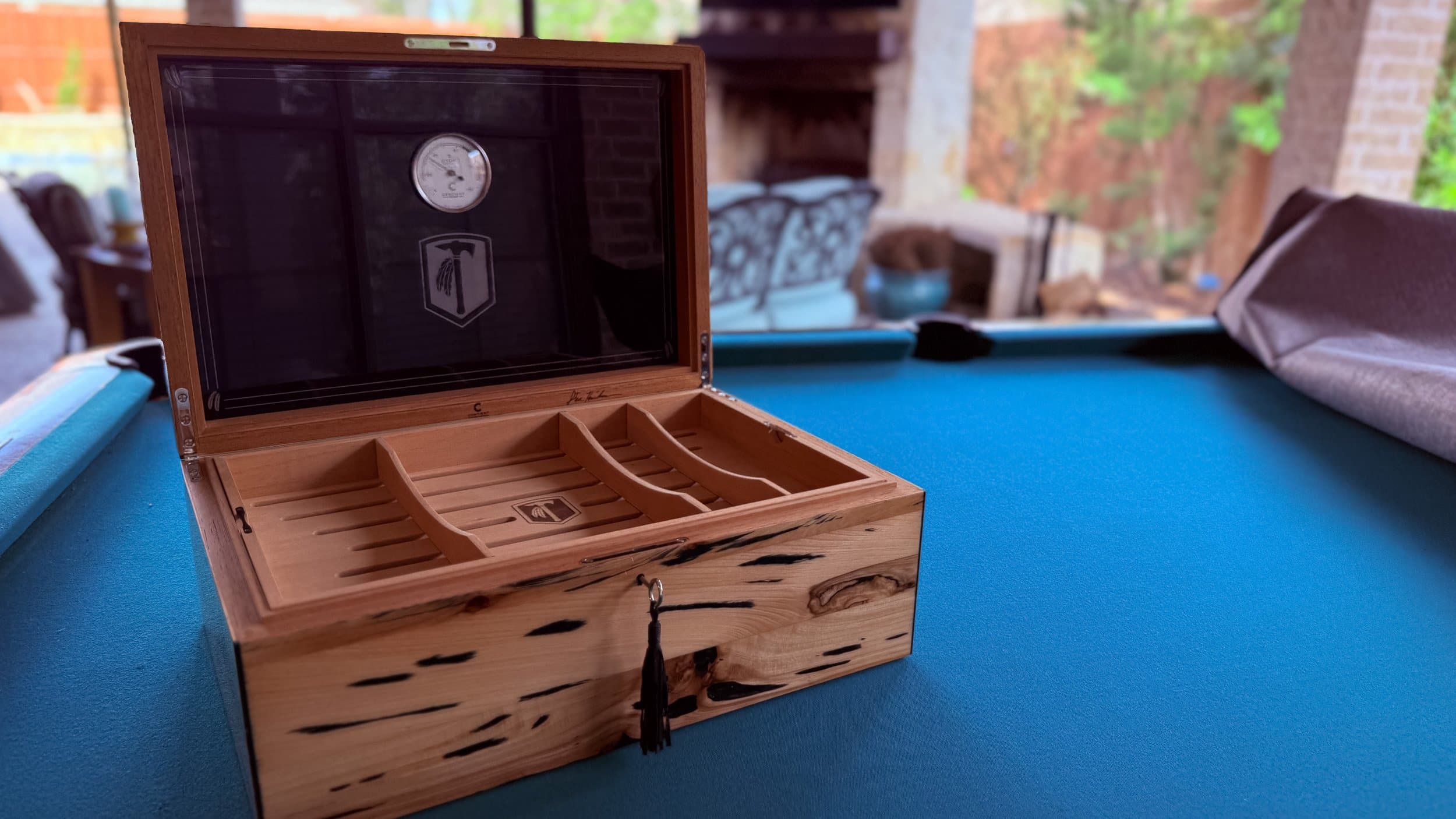 The Cypress — Blackline: centient luxury pecky cypress humidor open interior front