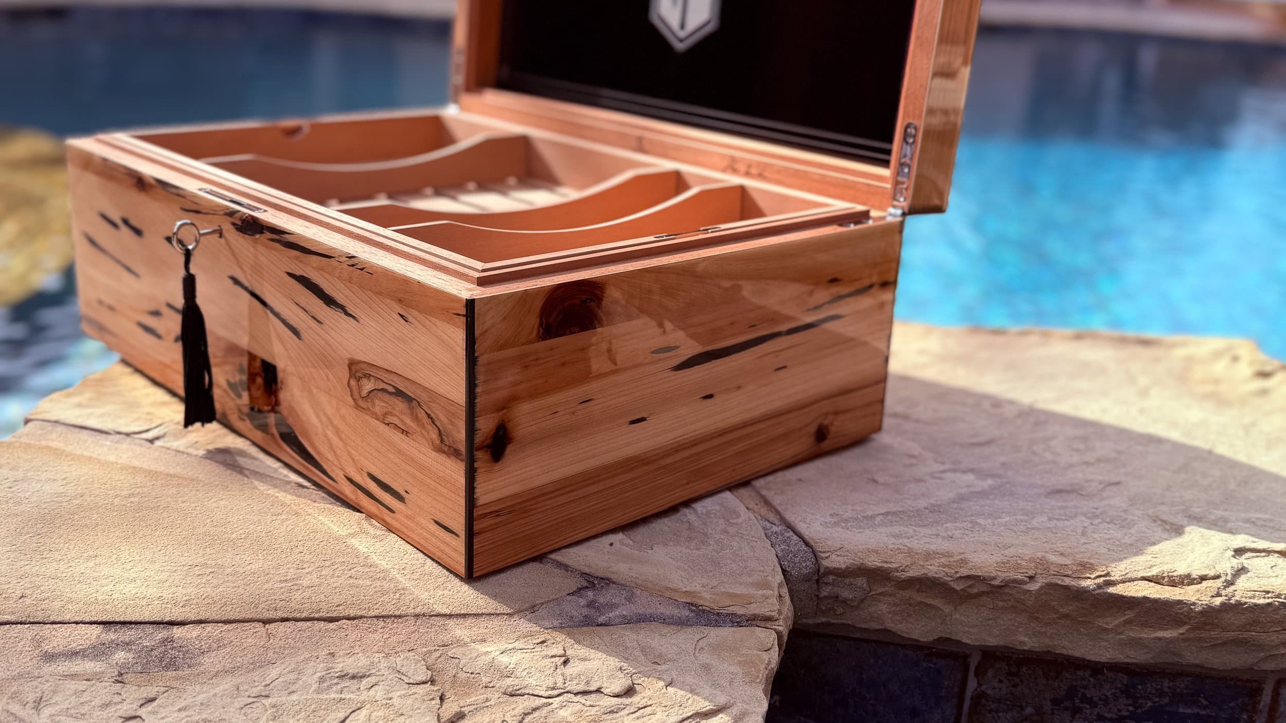 The Cypress — Blackline: centient luxury pecky cypress humidor open interior