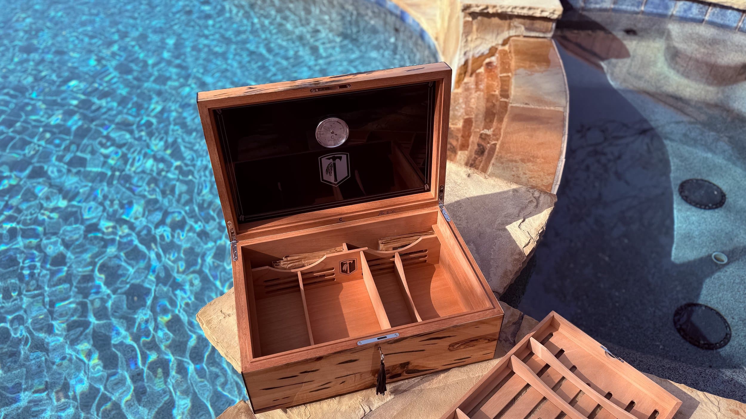 The Cypress — Blackline: centient luxury pecky cypress humidor top open tray removed