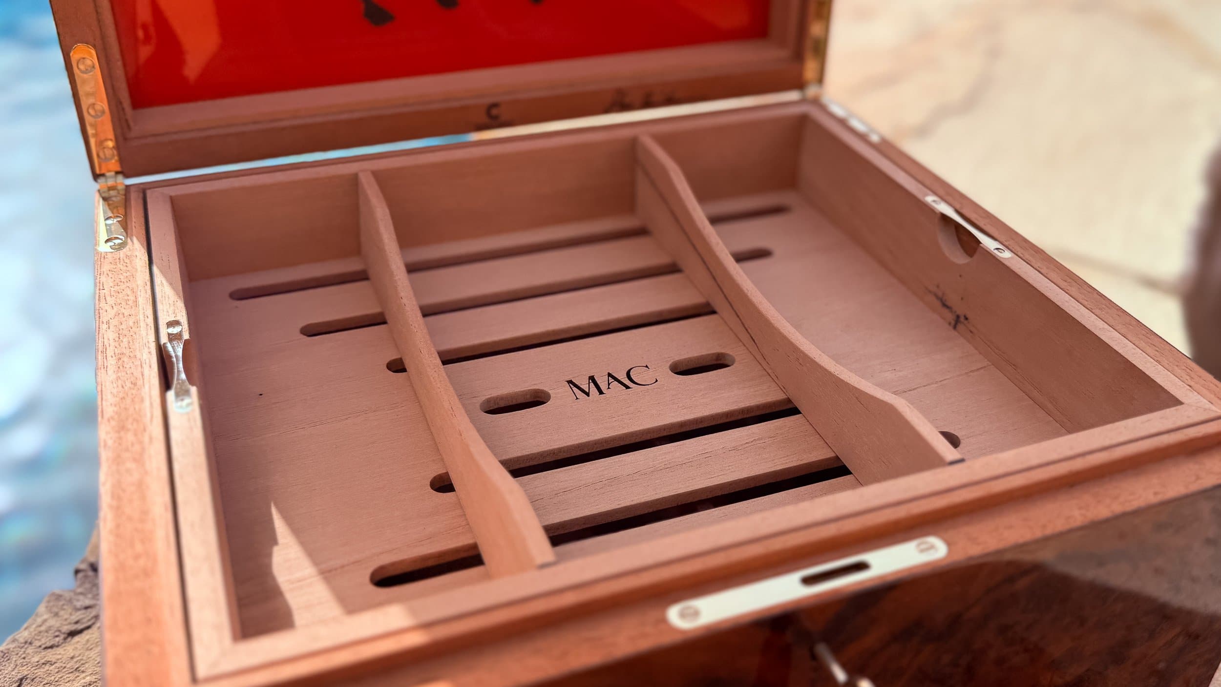 The Toro: centient luxury walnut burl humidor open tray box lock