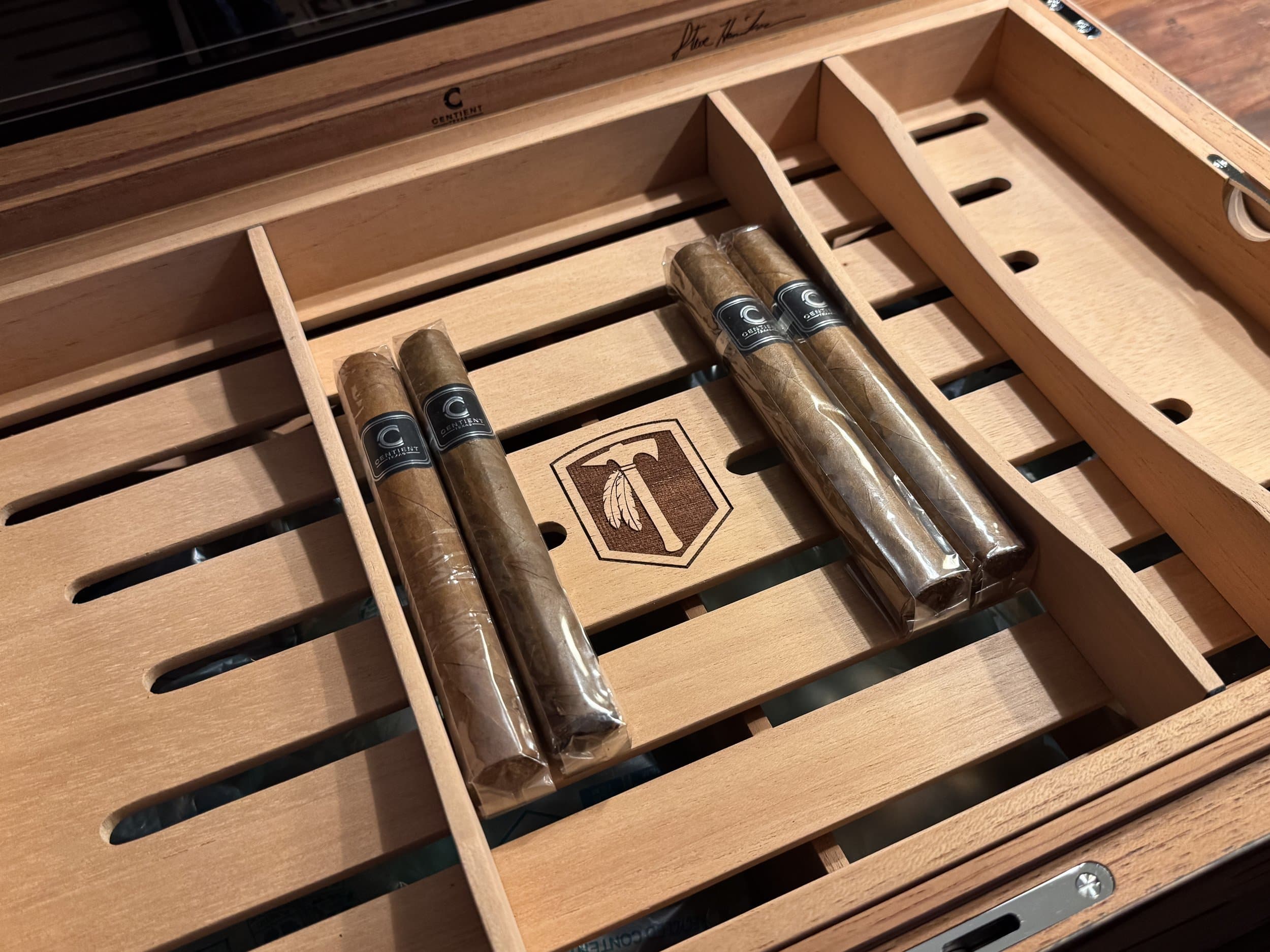 The Cypress — Blackline: centient luxury pecky cypress humidor tray with cigars