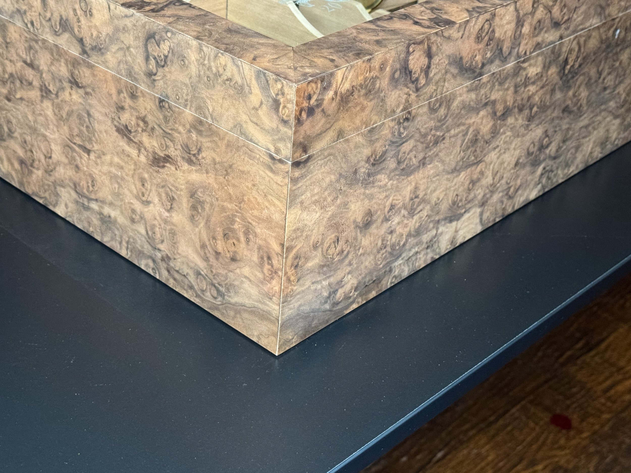 The Vitrine: centient luxury walnut burl humidor left lid view