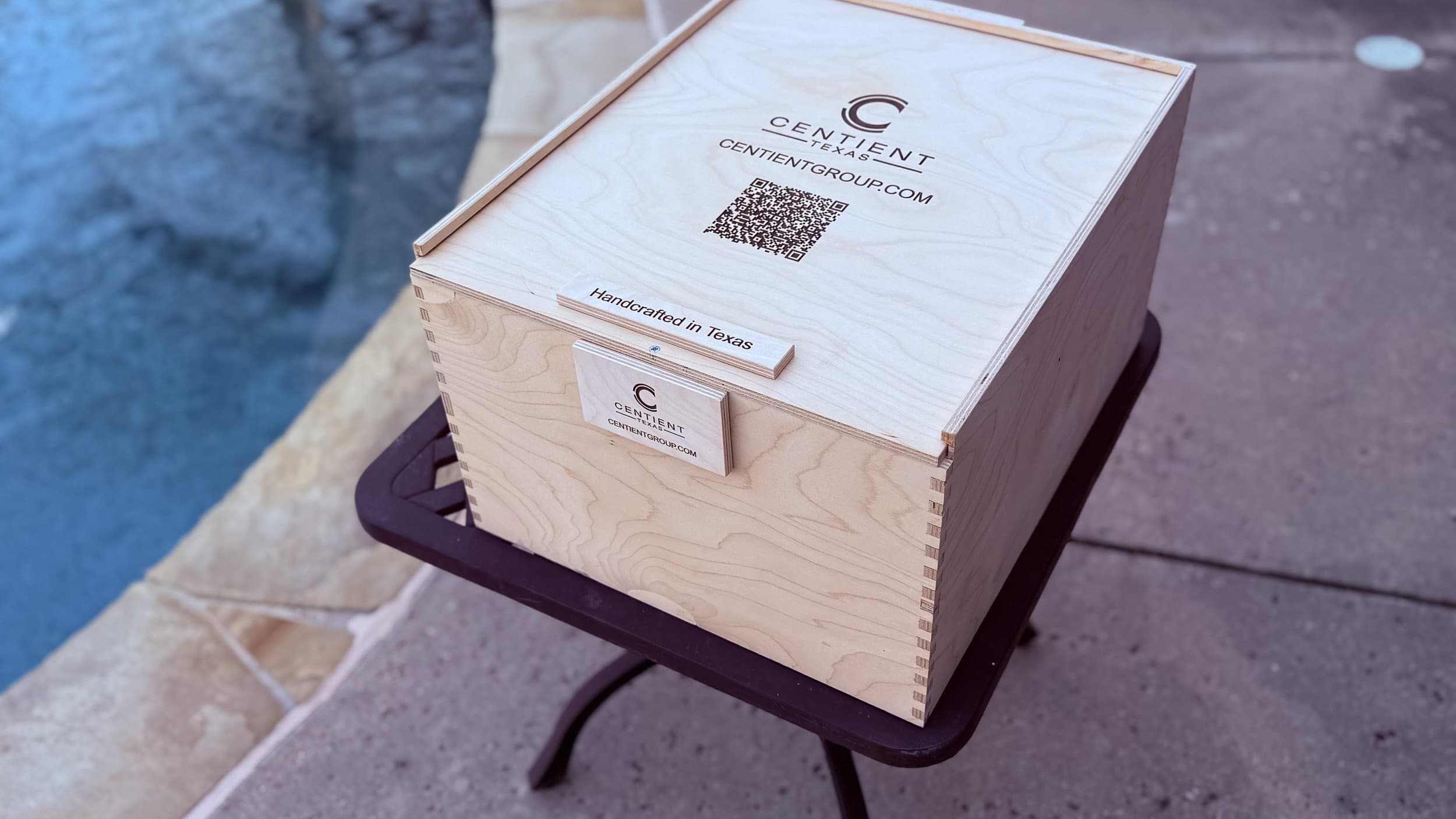 The Cypress — Blackline: centient luxury humidor shipping crate angled