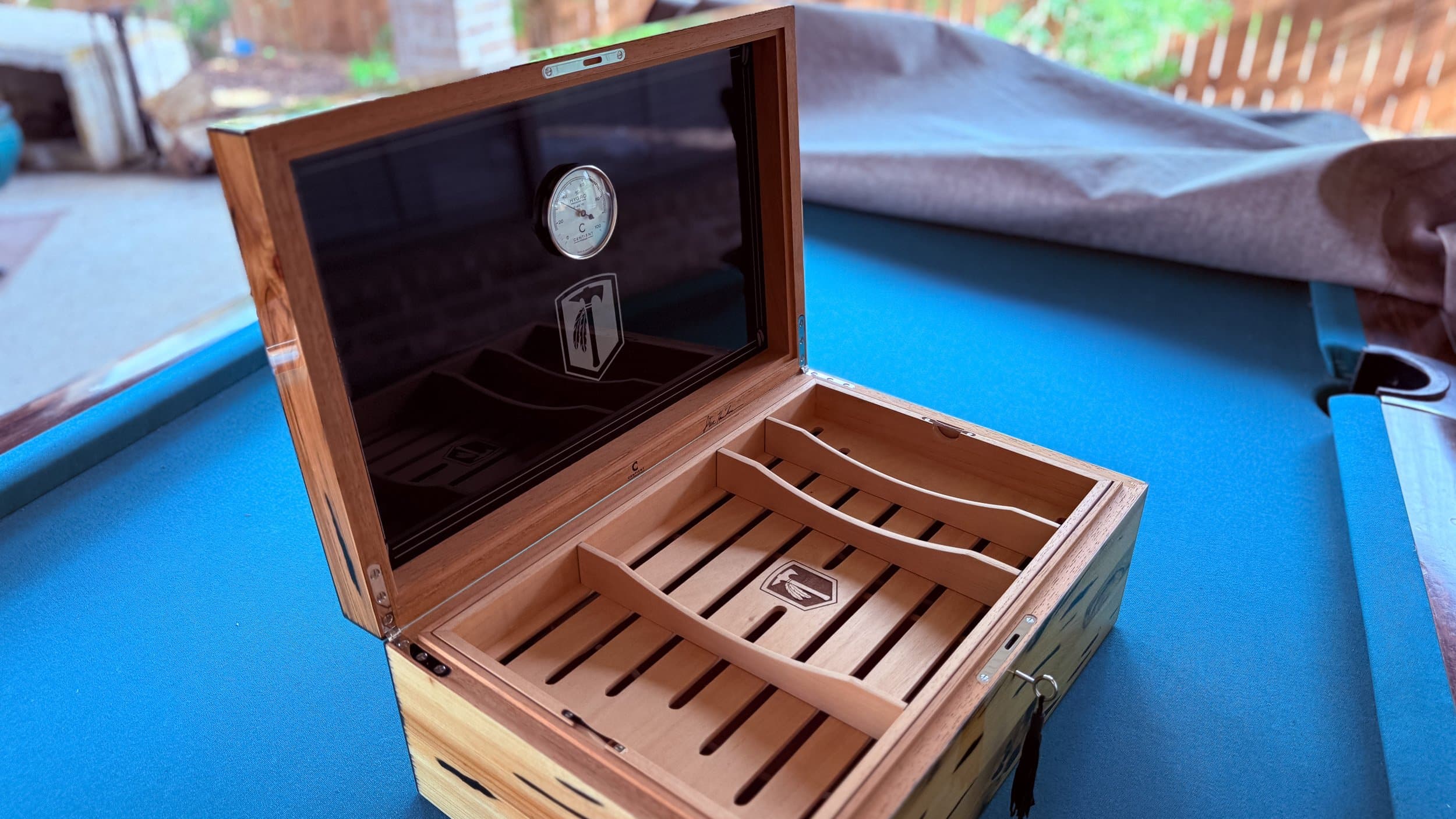 The Cypress — Blackline: centient luxury pecky cypress humidor open interior top