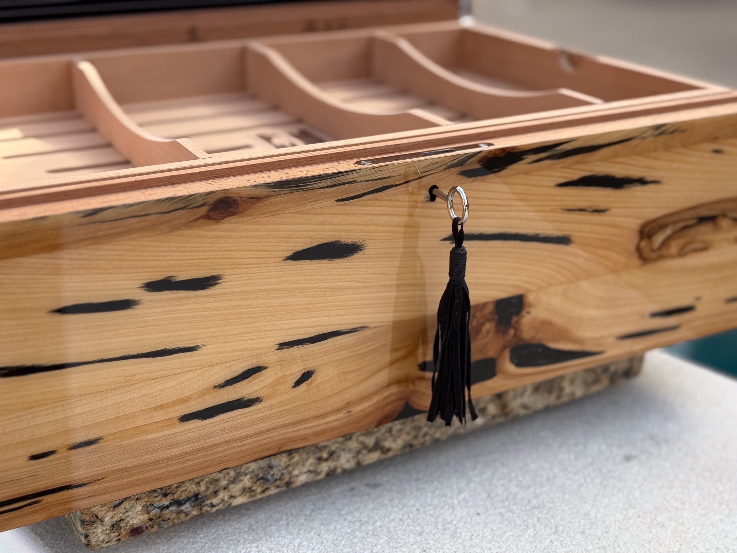 The Cypress — Blackline: centient luxury pecky cypress humidor key front