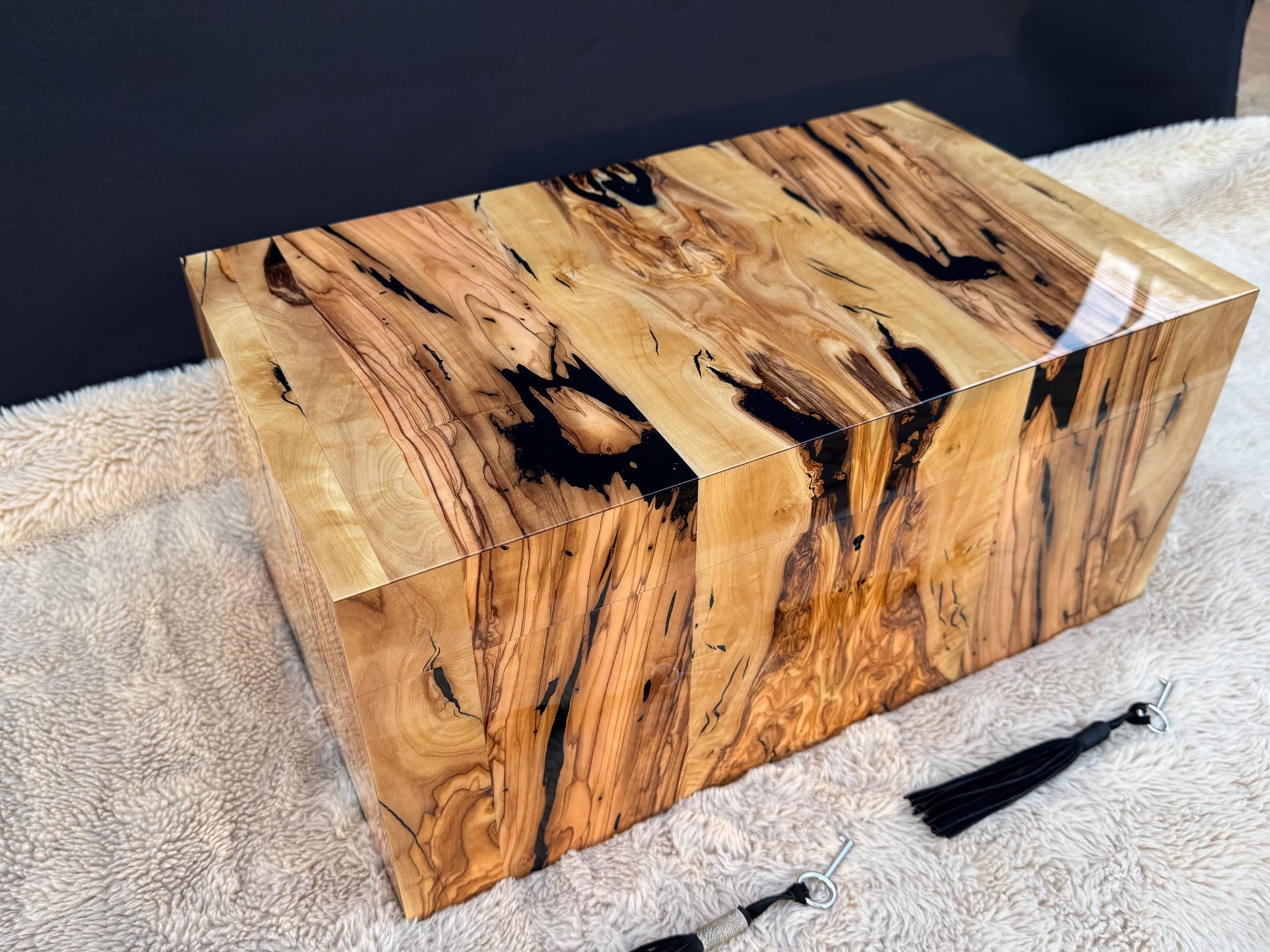 The Bethlehem: centient luxury bethlehem olivewood humidor top left angle