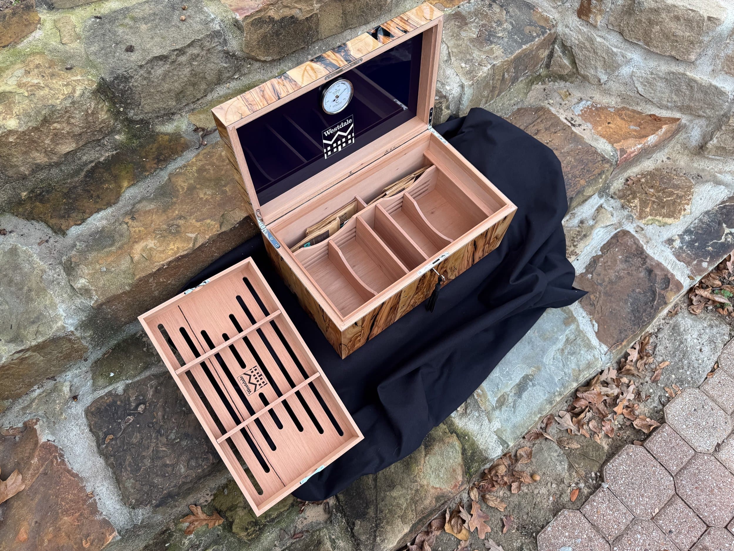 The Bethlehem: centient luxury bethlehem olivewood humidor overhead view
