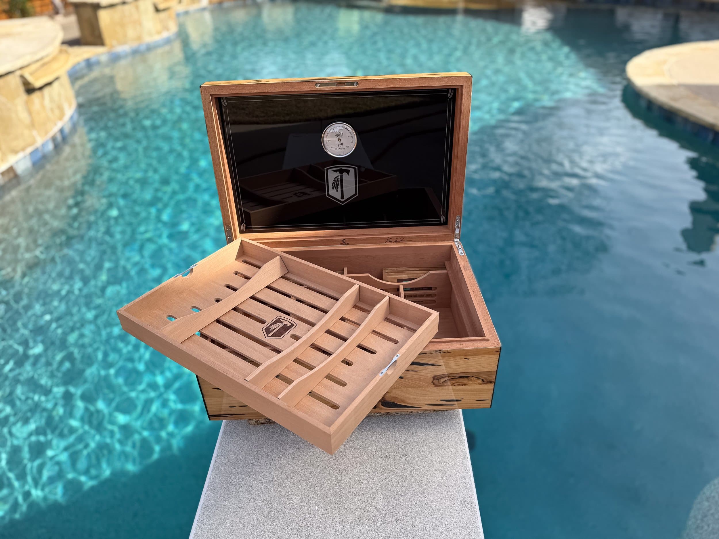 The Cypress — Blackline: centient luxury pecky cypress humidor tray angled