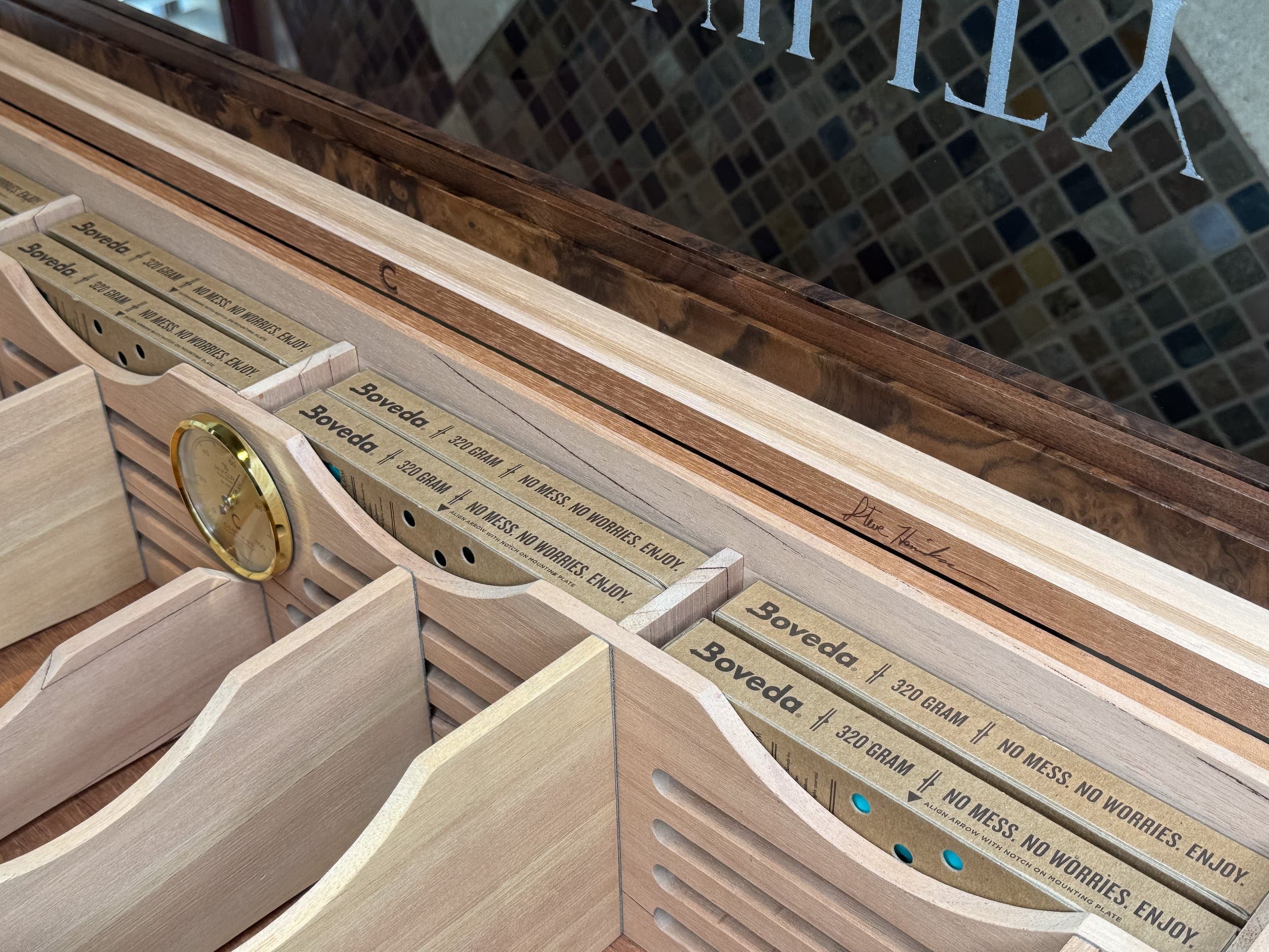 The Vitrine: centient luxury walnut burl museum glass humidor boveda carrier