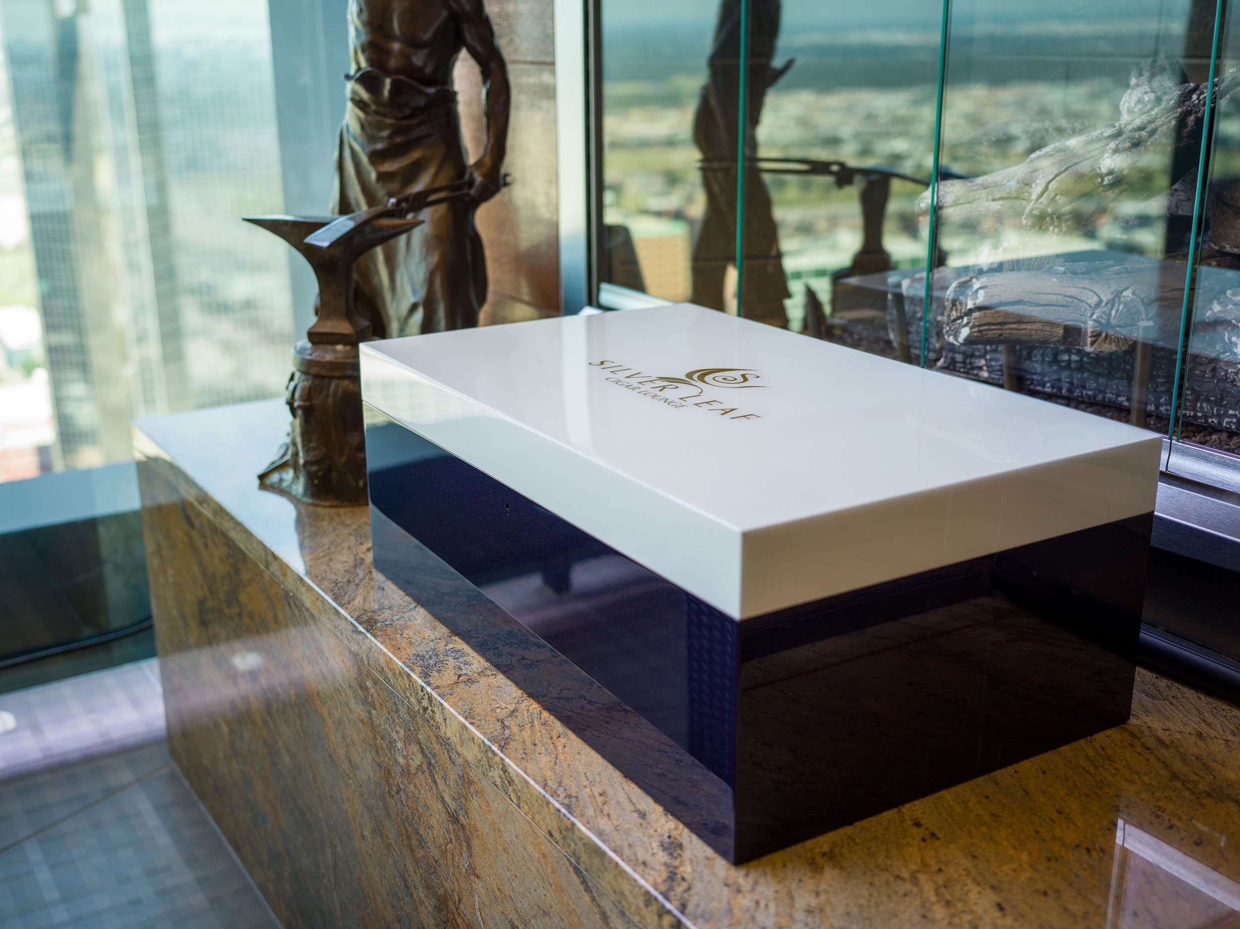 The Opaline: midnight blue pearl white humidor