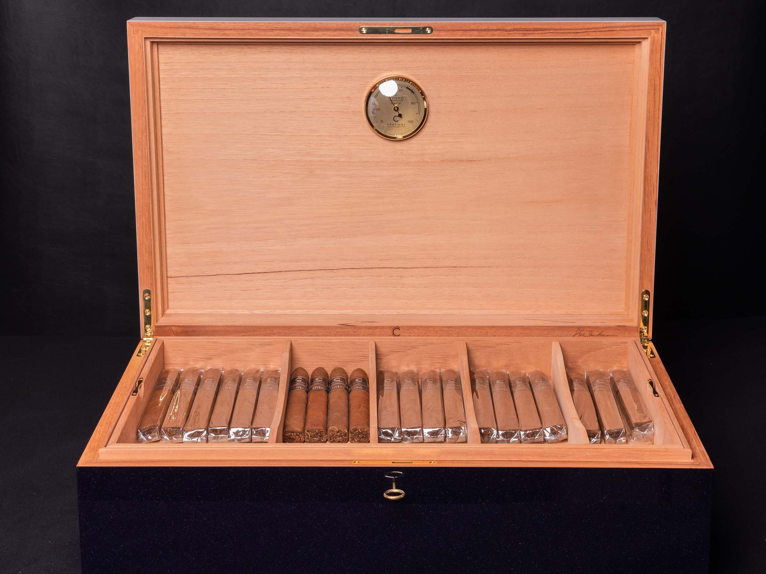 A hygrometer in cedar—the climate reading remains the controlling measure.