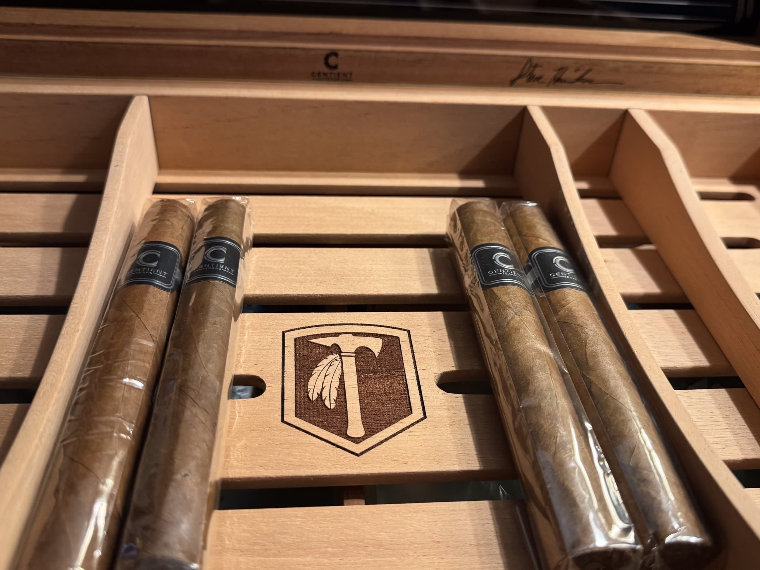The Cypress — Blackline: centient luxury pecky cypress humidor open interior cigars