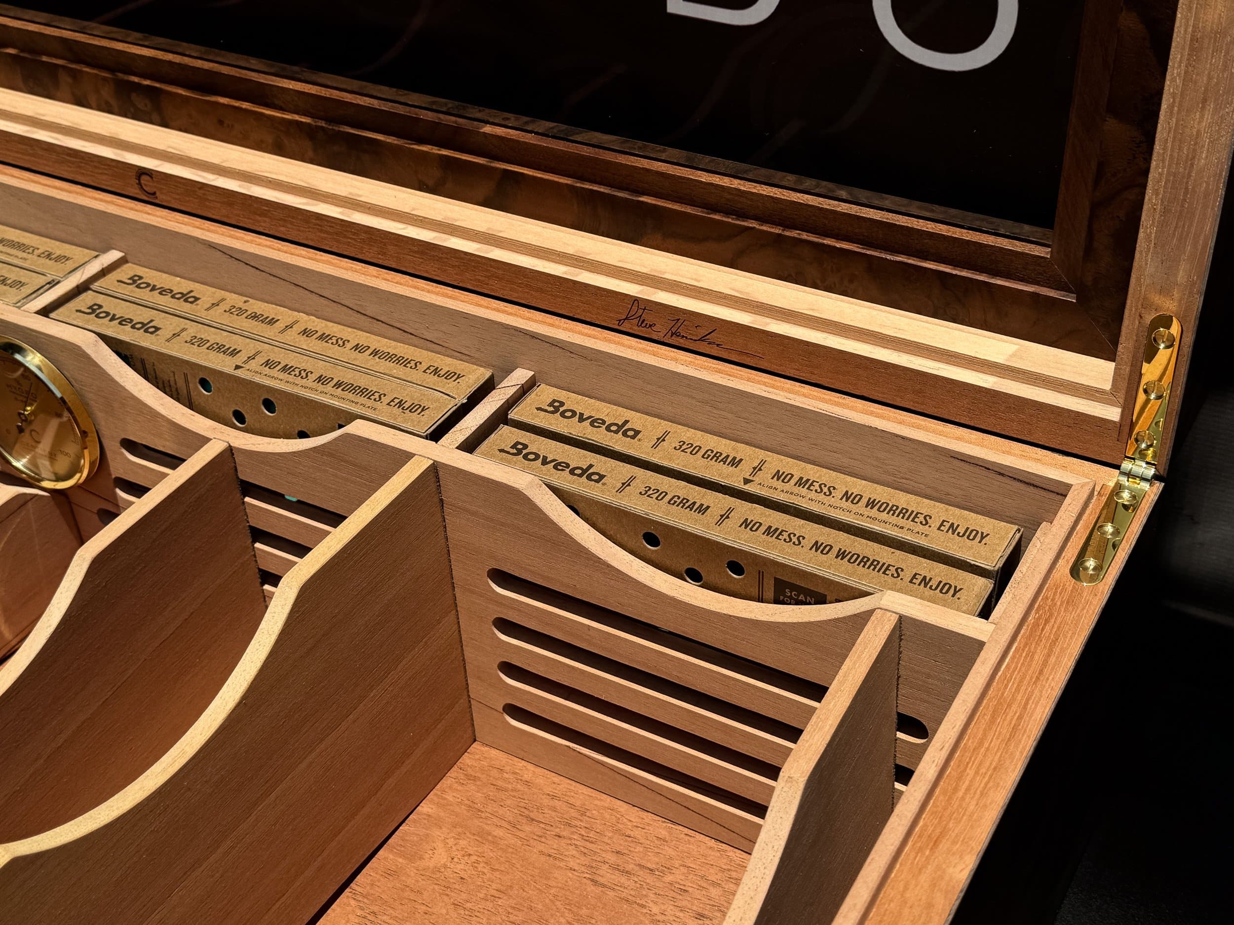 The Vitrine: centient luxury walnut burl museum glass humidor right boveda dividers