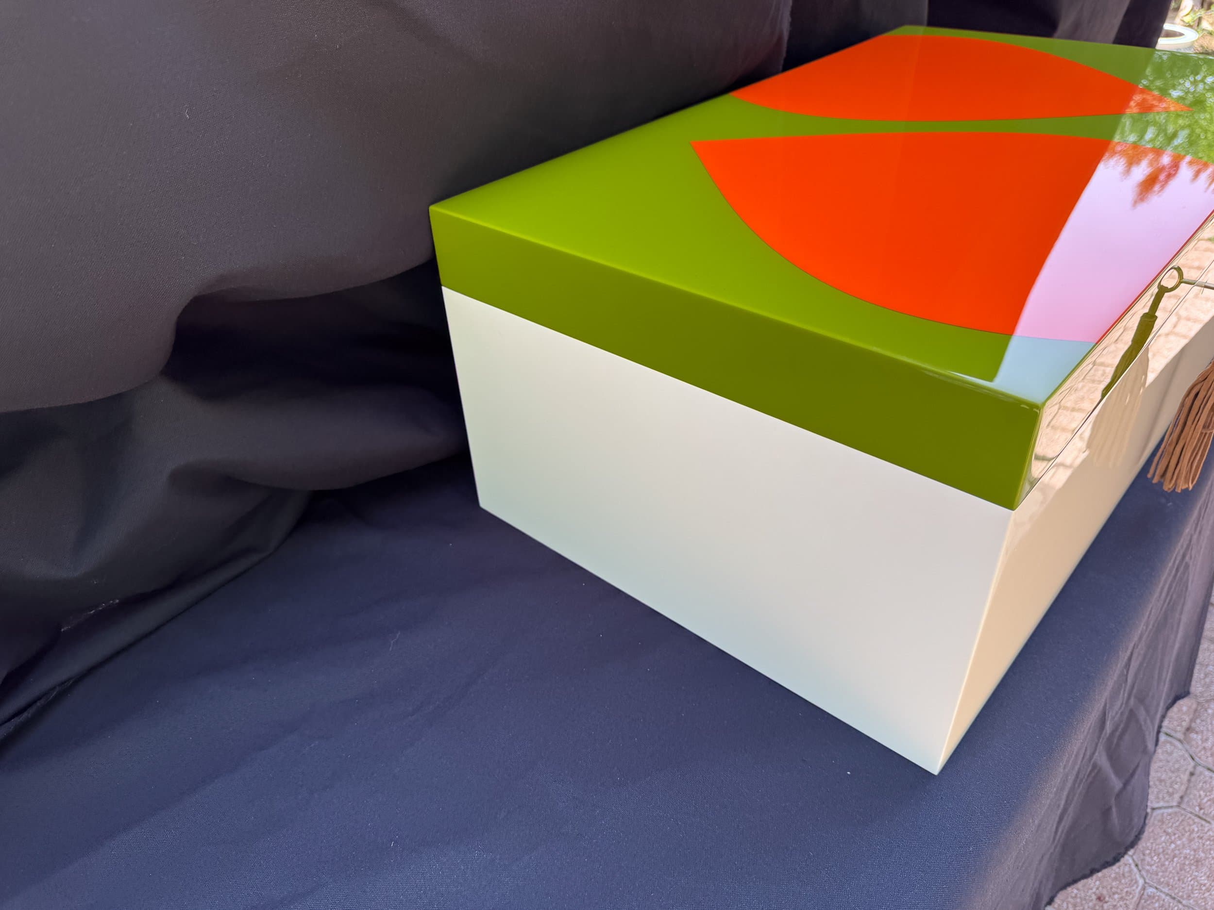 The Orangerie: centient luxury avocado green orange art deco humidor side angle