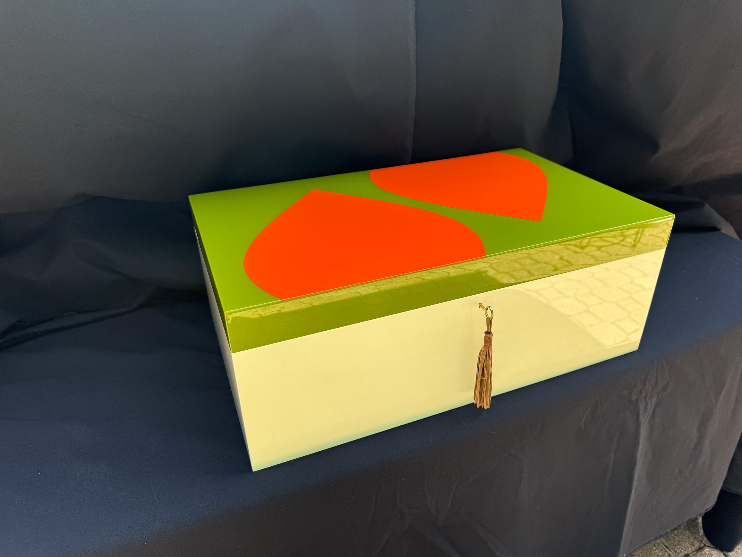 The Orangerie: centient luxury avocado green orange art deco humidor front view