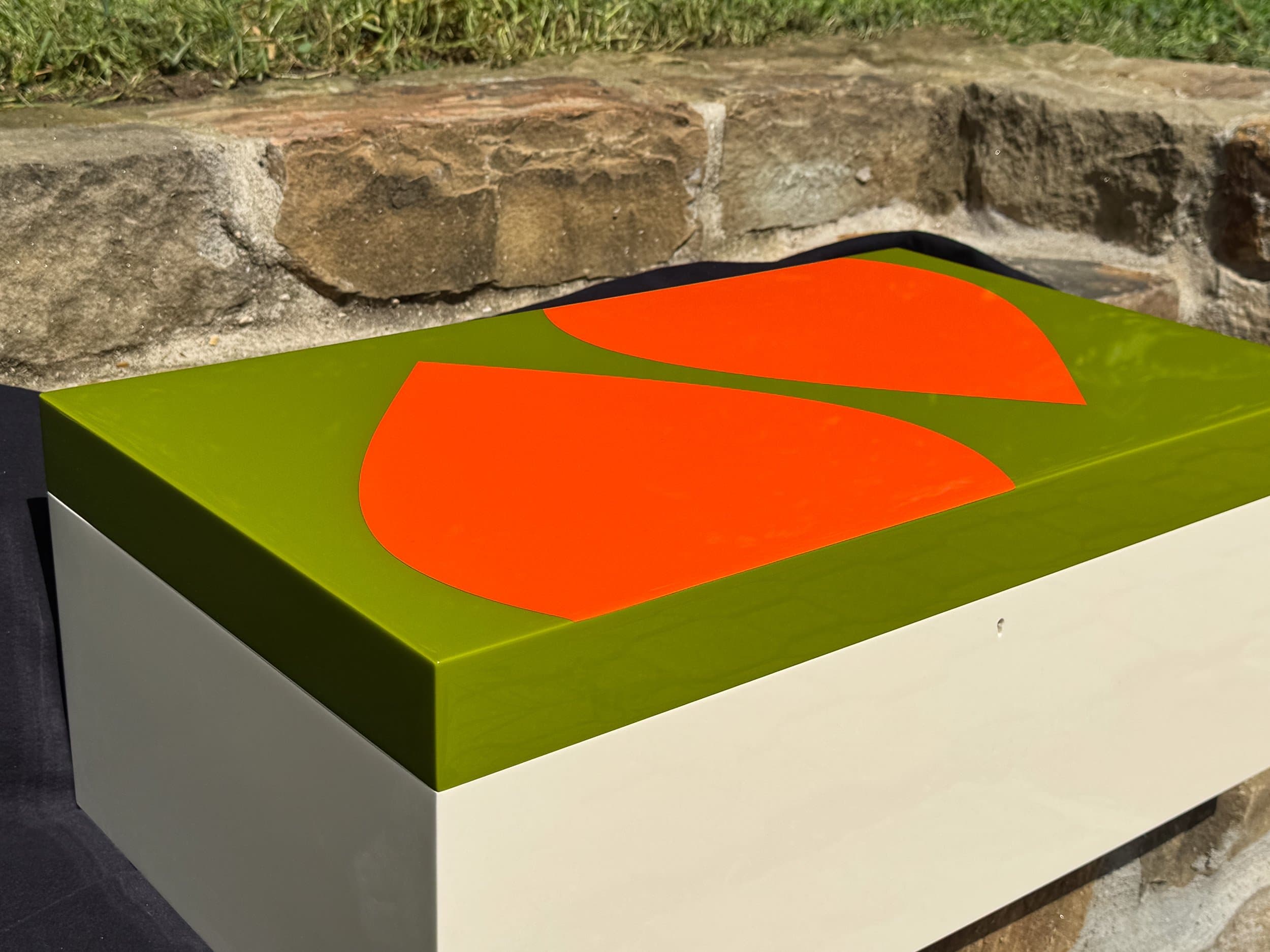 The Orangerie: centient luxury avocado green orange humidor lid closeup